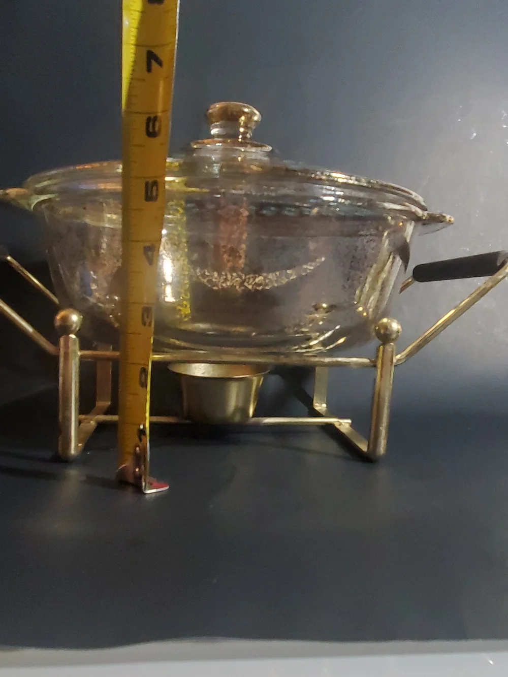 Vintage Fire King Georges Briard Gold & Teal Decorative Glass Casserole Dish MCM